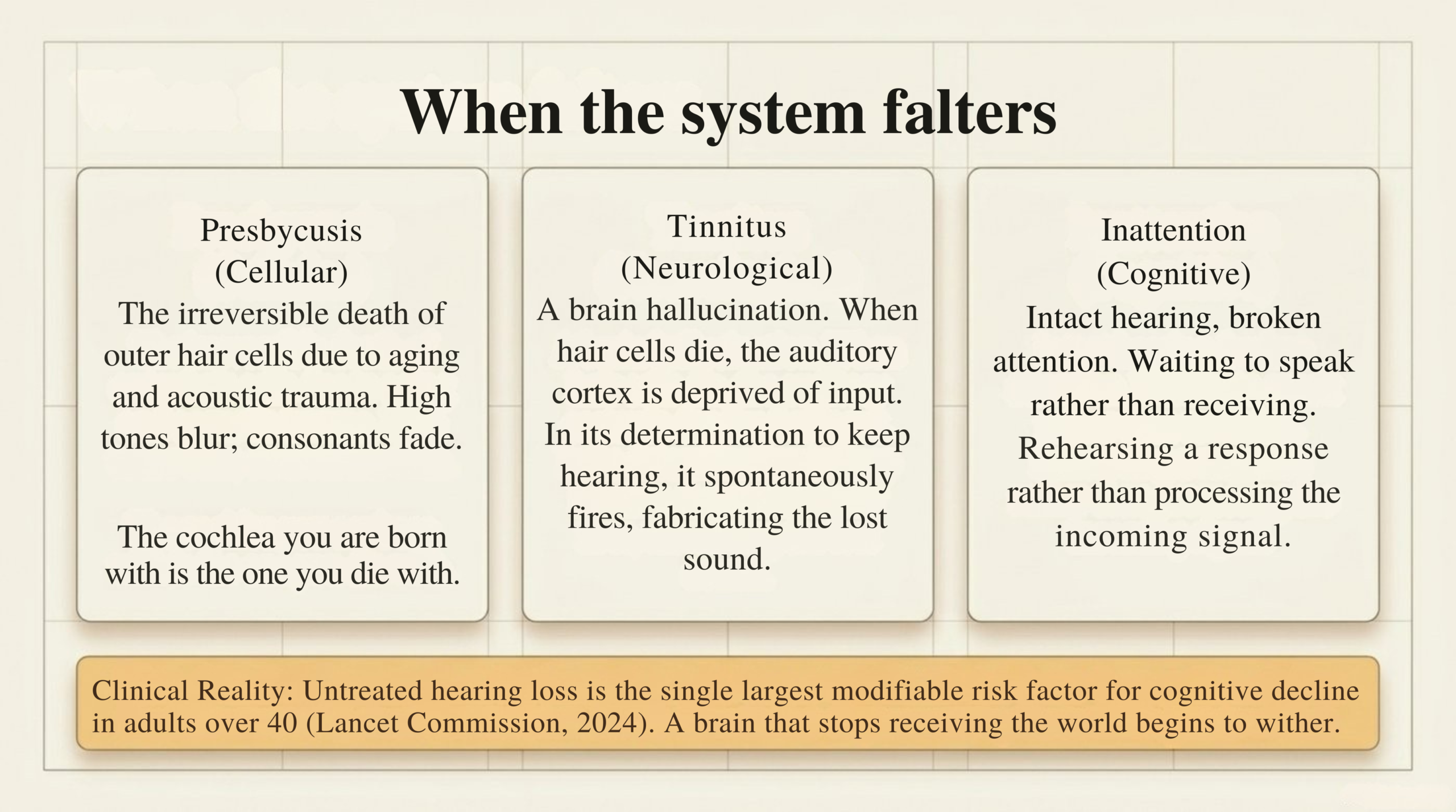 When the system falters — Presbycusis, Tinnitus, Inattention